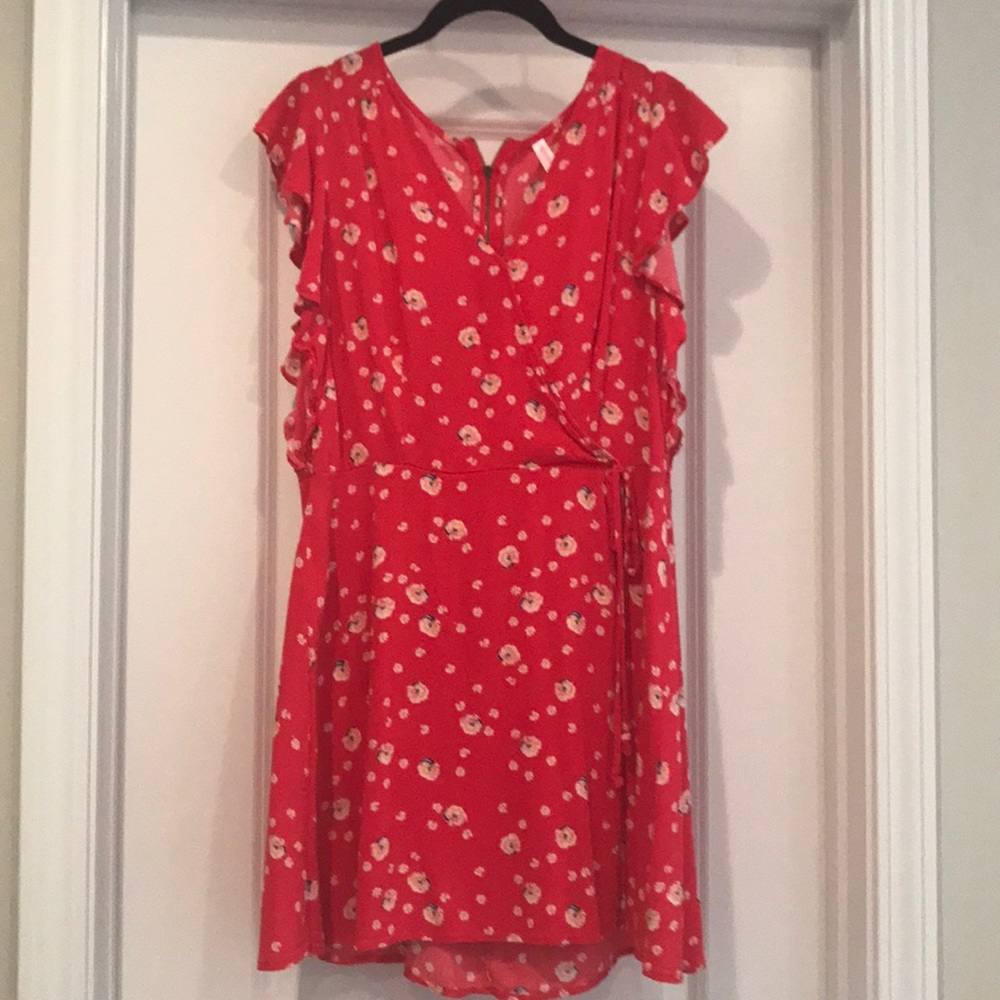 Red ruffle sleeve dress